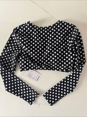 COCOSHIP Black & White Polka Dot Long-Sleeve Crop Top